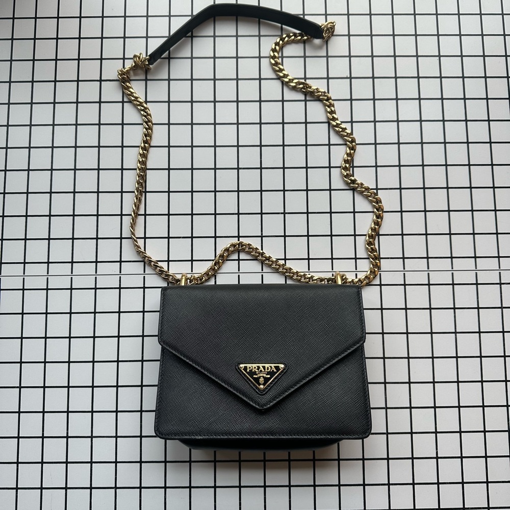 Prada Saffiano Soft Calfskin Chain Shoulder Bag Black